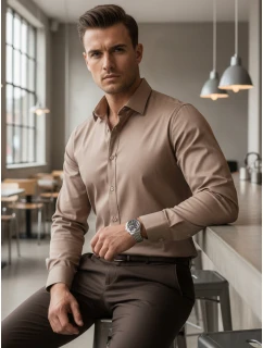 Pánska elegantná hladká béžová košeľa REGULAR FIT FashionStreet DX2686