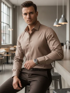 Pánská košile REGULAR FIT elegantní hladká béžová Dstreet DX2686