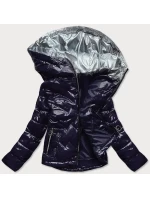 Tmavo modrá prešívaná dámska bunda s kapucňou (R9562) Tmavo modrá prešívaná dámska bunda s kapucňou (R9562)