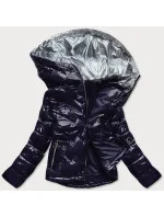 Tmavo modrá prešívaná dámska bunda s kapucňou (R9562)