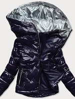 Tmavo modrá prešívaná dámska bunda s kapucňou (R9562)