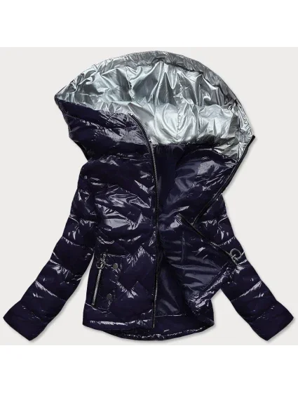 Tmavo modrá prešívaná dámska bunda s kapucňou (R9562) Tmavo modrá prešívaná dámska bunda s kapucňou (R9562)