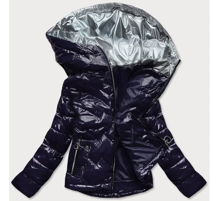 Tmavo modrá prešívaná dámska bunda s kapucňou (R9562) Tmavo modrá prešívaná dámska bunda s kapucňou (R9562)