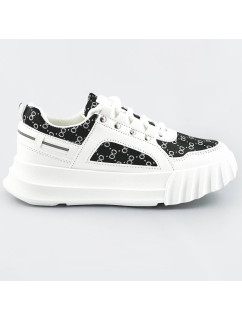 Bielo-čierne dámske športové topánky s ozdobným vzorom (LA811)