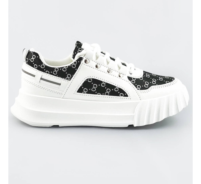 Bielo-čierne dámske športové topánky s ozdobným vzorom (LA811)