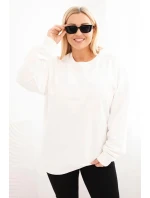 Dámske Plus veľkosť bavlnené základné kolo krku mikina biela