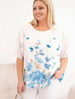 Dámská halenka Plus Size s krátkým rukávem a květinovým potiskem modrá