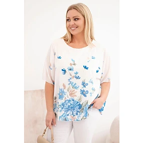 Dámská halenka Plus Size s krátkým rukávem a květinovým potiskem modrá Dámská halenka Plus Size s krátkým rukávem a květinovým potiskem modrá