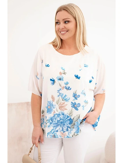 Dámská halenka Plus Size s krátkým rukávem a květinovým potiskem modrá Dámská halenka Plus Size s krátkým rukávem a květinovým potiskem modrá