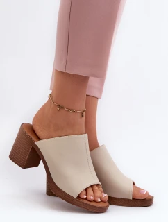 Eleganckie Lekkie Klapki Damskie Na Obcasie Beżowe Varnila