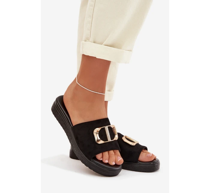 Dámské pantofle se zlatým detailem Černé Elmera Dámské pantofle se zlatým detailem Černé Elmera