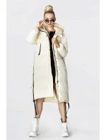 Dlhá zimná bunda v ecru farbe z rôznych materiálov (jin-210)