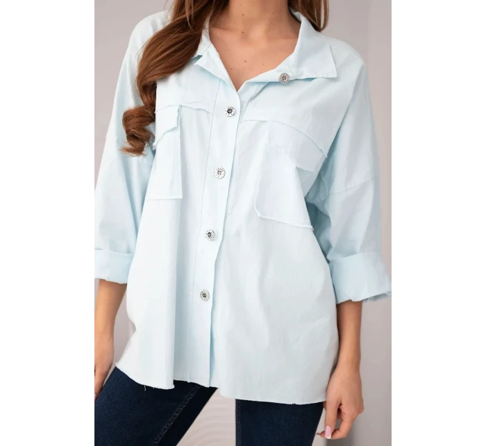 Dámská bavlněná košile s kapsami modrá