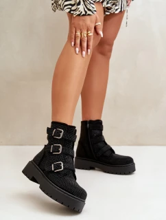 Ocieplane Botki Damskie Ze Zdobieniem Czarne Ciascia