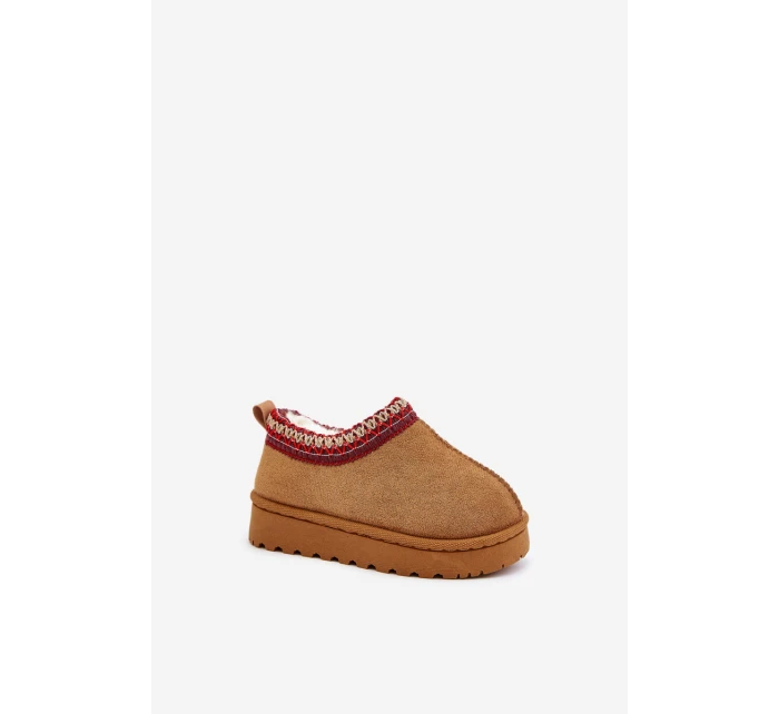 Śniegowce Botki Dziecięce Na Platformie Ocieplane Futerkiem Camel Vilabria