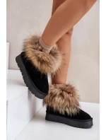 Skórzane Śniegowce Na Platformie Z Futerkiem Czarne Avirisa