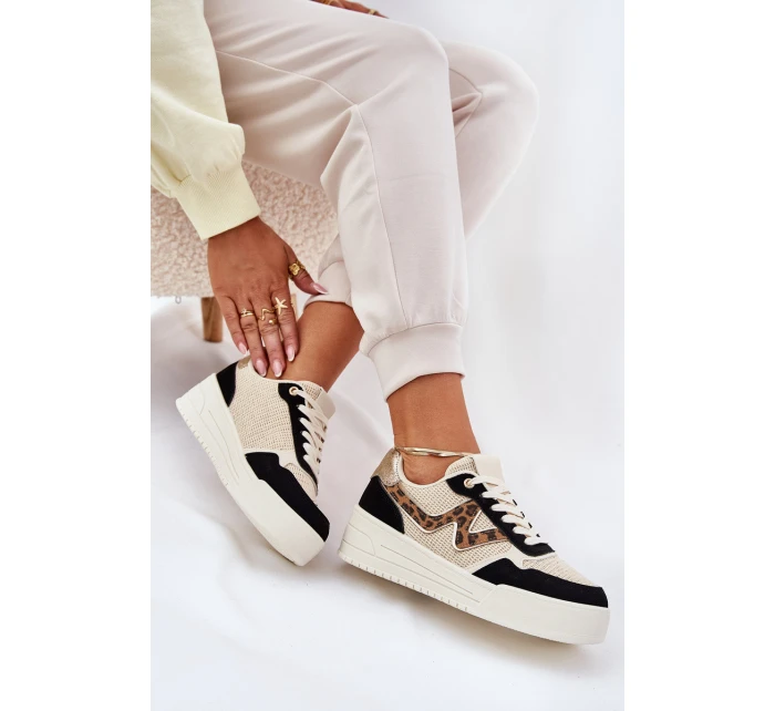 Buty Sportowe Damskie Na Platformie Panterka Czarne Lorori