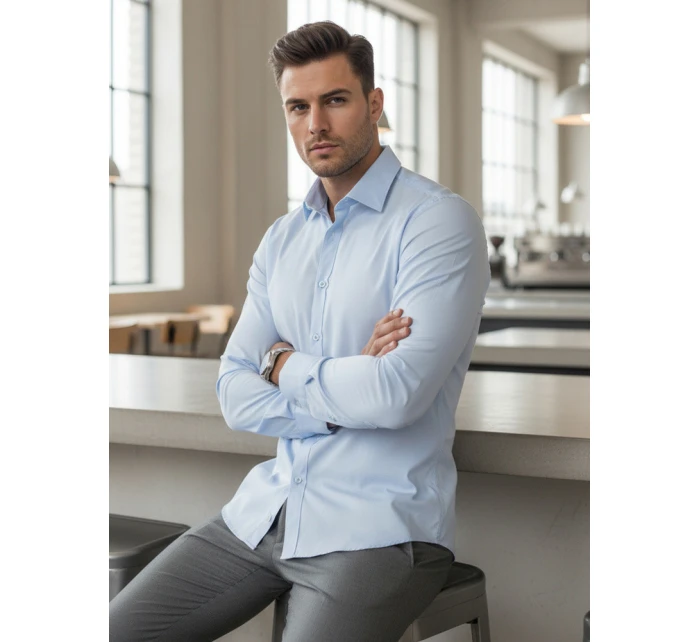 Pánská elegantní hladká modrá košile SLIM FIT Dstreet model 21981656 - FashionStreet Pánská elegantní hladká modrá košile SLIM FIT Dstreet model 21981656 - FashionStreet