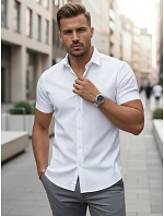 Pánska košeľa slim fit s krátkym rukávom, biela, FashionStreet KX1090 Pánska košeľa slim fit s krátkym rukávom, biela, FashionStreet KX1090
