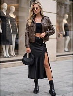 Dámska kožená bunda typu bomber na prechodné obdobie, hnedá, FashionStreet TY5874