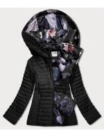 Čierna dámska bunda s kvetovanou podšívkou (SF726)