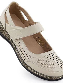 Dámske ažurové topánky na suchý zips béžové Unisoft 7026