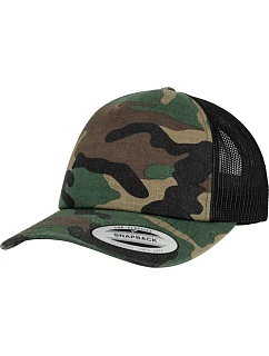 Flexfit 6606C/6606CA 5-panelová truckerová čiapka „Camo“ 55.606C drevený kamufláž/čierna