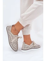 Półbuty Skórzane Damskie S.Barski LR51-610 Beżowe