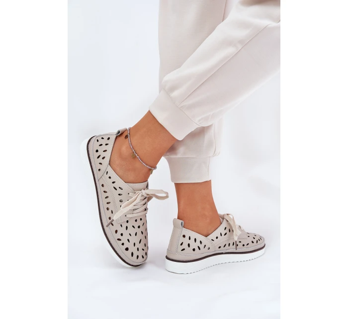 Półbuty Skórzane Damskie S.Barski LR51-610 Beżowe