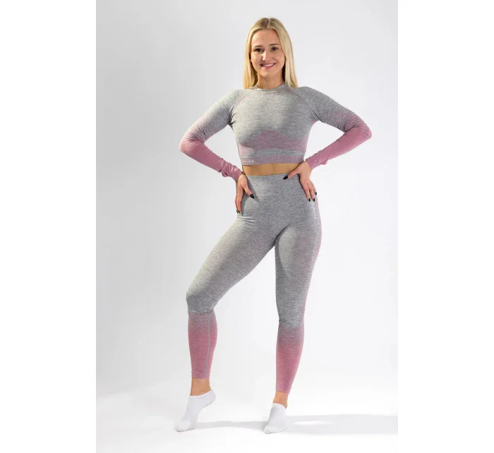 Dámsky CropTop s dlhým rukávom 5.0. ružový melír - Naine