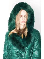 Dámska bunda s kožušinovým golierom zelená (ag6-28)