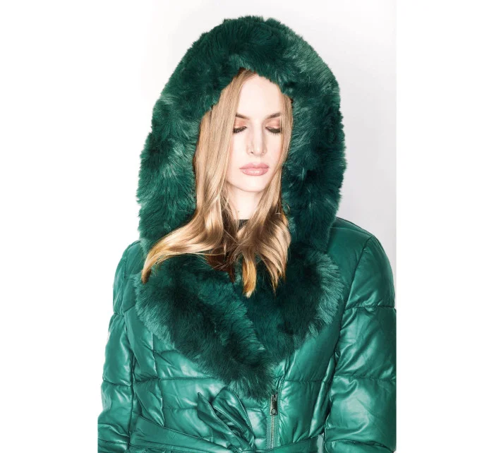 Dámska bunda s kožušinovým golierom zelená (ag6-28)