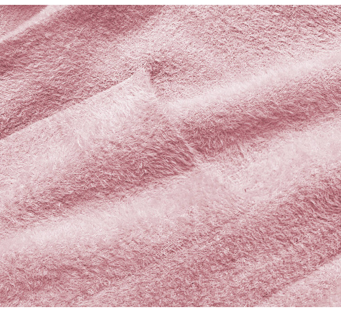 Dlouhý vlněný přehoz přes oblečení typu alpaka v bledě růžové barvě s kapucí (M105-1)