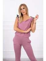 Nohavice/oblek s nápisom selfie tmavo ružové