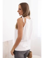 Dámske bavlnené tielko s kravatou na krku White