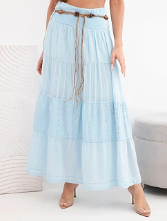 Dámská maxi bavlněná sukně s model 22048761 výšivkou a elastickým pasem modrá - K-Fashion