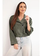 Dámska semišová viskózová bunda s asymetrickým zipsom v khaki farbe