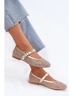 Zdobione Baleriny Damskie Z Paskiem I Klamrą Złote Avirae Zdobione Baleriny Damskie Z Paskiem I Klamrą Złote Avirae