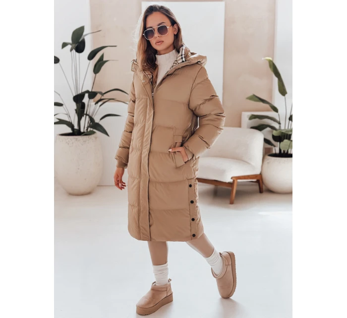 dámská zimní dlouhá prošívaná bunda s kapucí tmavě béžová Dstreet model 21990638 - FashionStreet