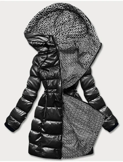 Čierna obojstranná dámska metalická bunda (b8070-1)