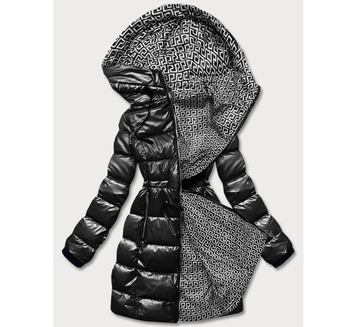 Čierna obojstranná dámska metalická bunda (b8070-1)