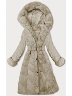 Béžová dámska zimná bunda s opaskom (5M3156-62) Béžová dámska zimná bunda s opaskom (5M3156-62)