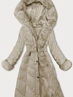 Dámska zimná bunda s opaskom béžová (5M3156-62)