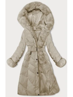 Béžová dámska zimná bunda s opaskom (5M3156-62)