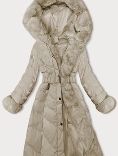 Béžová dámska zimná bunda s opaskom (5M3156-62)
