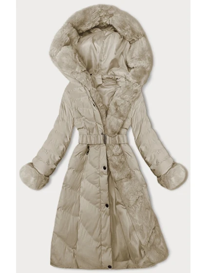 Béžová dámska zimná bunda s opaskom (5M3156-62) Béžová dámska zimná bunda s opaskom (5M3156-62)