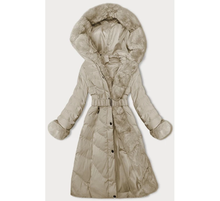 Béžová dámska zimná bunda s opaskom (5M3156-62) Béžová dámska zimná bunda s opaskom (5M3156-62)