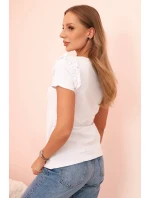 Dámska bavlnená blúzka s volánom a kamienkovým srdcom biela