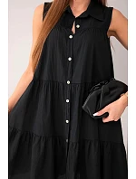 Dámske bavlnené košeľové šaty bez rukávov s gombíkmi čierne