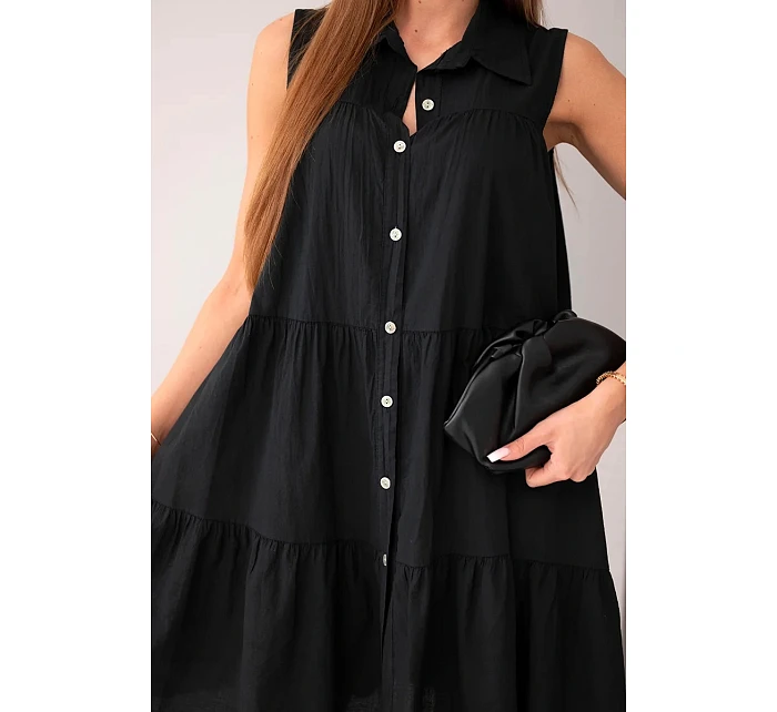 Dámske bavlnené košeľové šaty bez rukávov s gombíkmi čierne